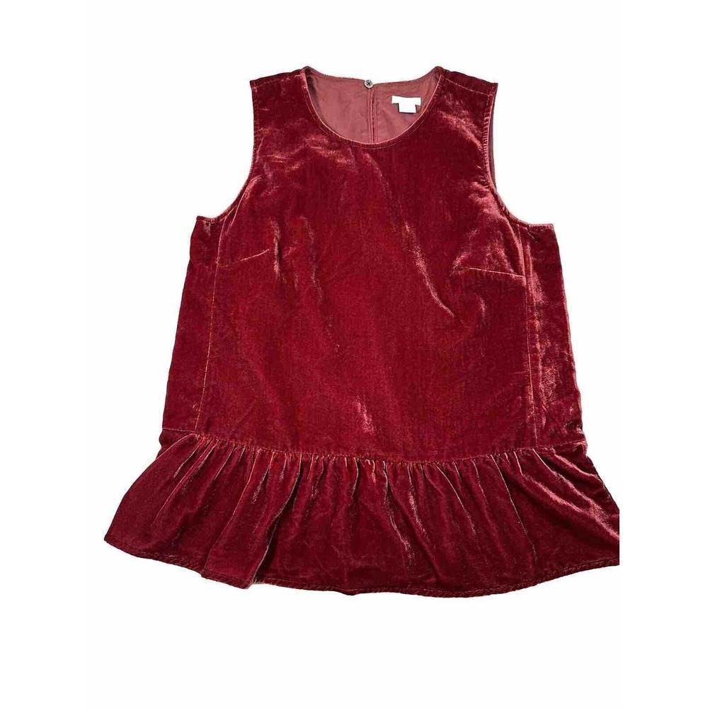 J CREW Peplum‎ Velvet Tank Sleeveless Wine Burgundy Drop Waist Velour Size 2